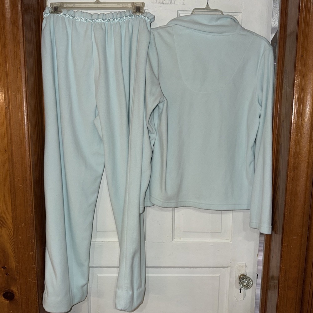 Jasmine Rose Pale Blue Fleece Bed Jacket Zip Front & Matching Lounge Pants Small - Picture 2 of 11